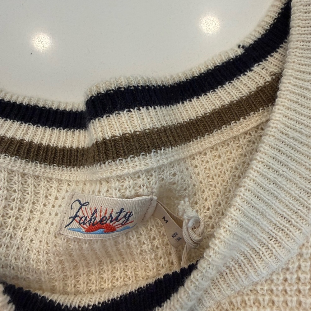 NWT Faherty Throwback Waffle Striped Crewneck Swe… - image 6